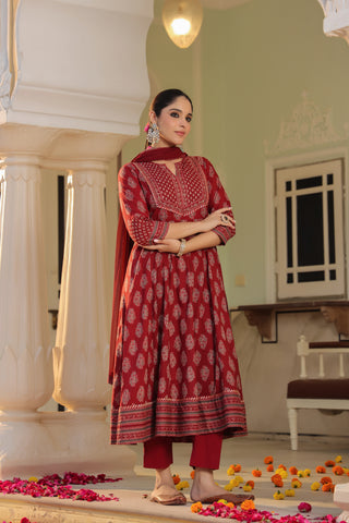 Women Ethnic Motifs Printed Regular Pure Cotton Kurta with Trousers & With Dupatta