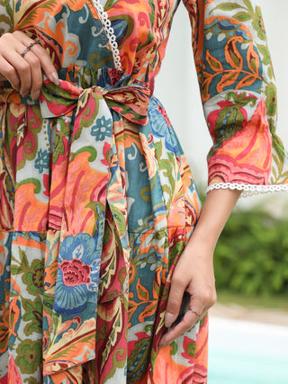 Women Ethnic Motifs Printed V-Neck Fit and Flare Ethnic Dress