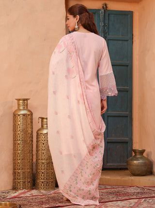 Pink Floral Embroidered 3-Piece Straight Kurta Set