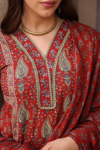 Women Ethnic Motifs Printed Pleated Pure Cotton Kurta with Trousers & With Dupatta