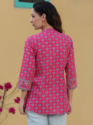 Women Fuchisia Ethnic Motifs Printed Pure Cotton A-line Kurti