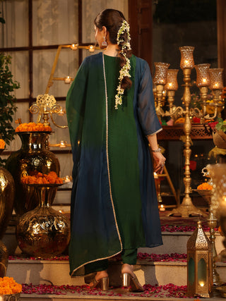 Bottle Green Embroidered Anarkali Kurta Set with Pocket