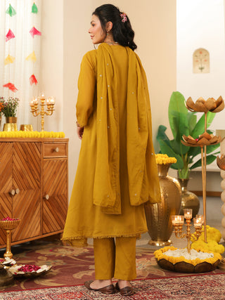 Green Embroidered Cotton A-Line Kurta Set