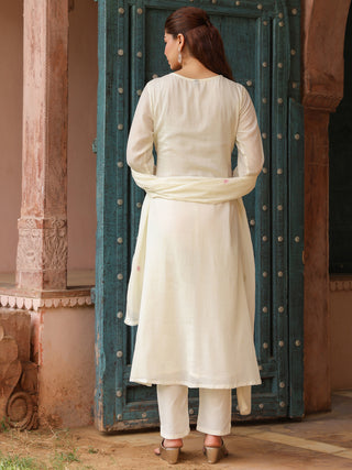 White Floral Embroidered 3-Piece Anarkali Kurta Set