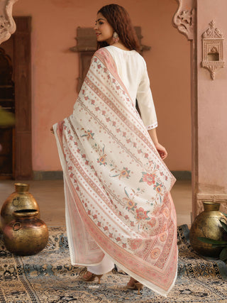 Peach Floral Print 3-Piece Straight Kurta Set