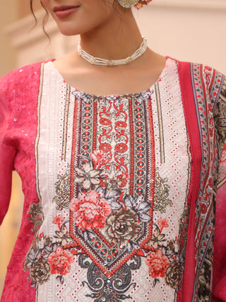 Women Ethnic Motifs Printed Regular Pure Cotton Kurta with Trousers & With Dupatta