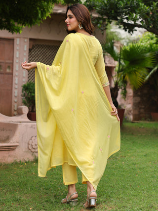 Yellow Floral Embroidered 3-Piece Anarkali Kurta Set