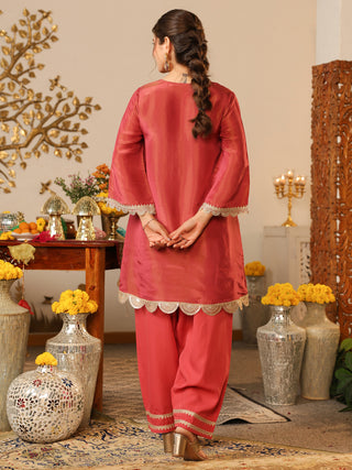 Rose Pink Paper Shimmer Lace Co-Ord Set