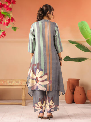 Pastel green and grey Abstract Print Co-Ord Set