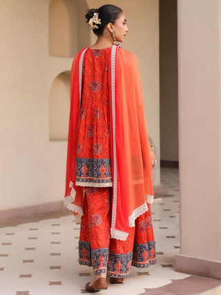 Women Ethnic Motifs Printed Empire Pure Cotton Kurta with Sharara & With Dupatta