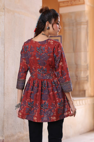 Floral Print Cotton Empire Top