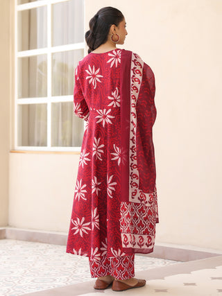 Maroon Ethnic Motif Print Fit & Flare 3-Piece Anarkali Kurta Set