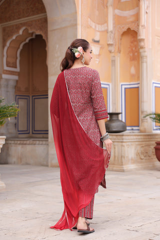 Women Ethnic Motifs Printed Regular Pure Cotton Kurta with Trousers & With Dupatta
