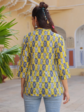 Print Mandarin Collar Cotton Top