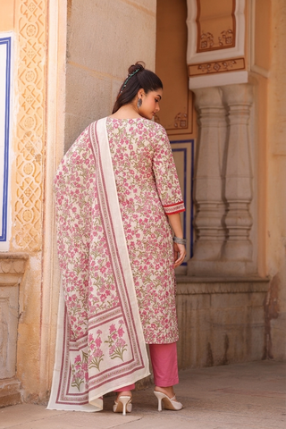 Women Ethnic Motifs Printed Regular Pure Cotton Kurta with Trousers & With Dupatta