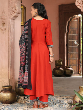 Red Printed 3-Piece Anarkali Kurta Set