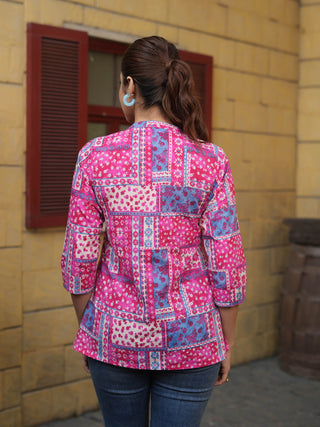 Women Pink Abstract Print A-Line Pure Cotton Kurti