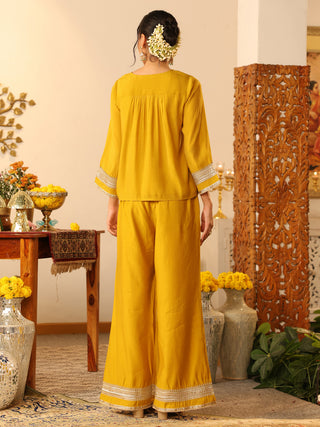 Yellow Lace Chanderi Co-Ord Set