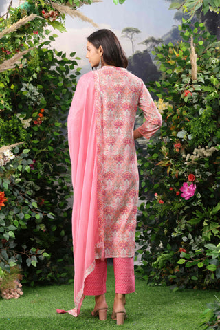 Floral Printed Pure Cotton Kurta with Trousers & Dupatta