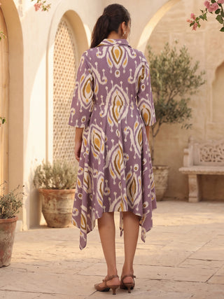 Womens Printed Shirt Collar Fit & Flare Ethnic Dresses