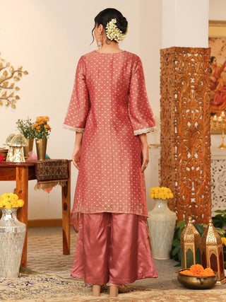 Dusty Rose Woven Butti Tissue Co-Ord Set with Pocket