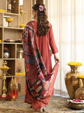 Brick Red Chanderi A-Line Kurta Set