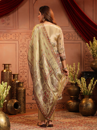 Women Ethnic Motifs Printed Regular Beads and Stones Kurta with Trousers & With Dupatta