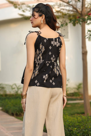 Black Abstract Print Fit & Flare Top
