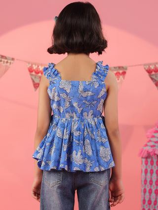 Print Cotton Peplum Crop Top