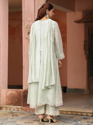 Mint Green Embroidered Lace 3-Piece Anarkali Kurta Set