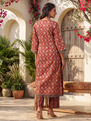 Maroon Printed Embroidered 3-Piece Kurta Set