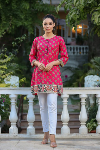 Fuchsia Color Straight Kurti in Pure Cotton for Women