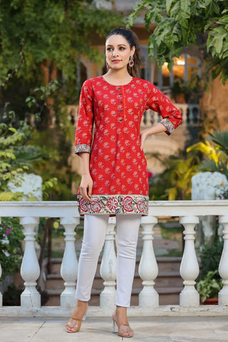 Straight Red Kurti in Pure Cotton for Women