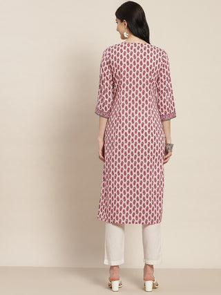 Women Pink Ethnic Motifs Printed Staight Kurta