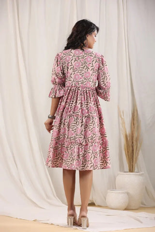 Women Pink Floral Printed Pure Cotton Ethnic Dress