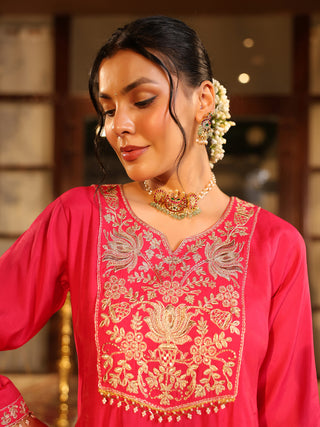 Pink Embroidered Anarkali Kurta Set with Pocket