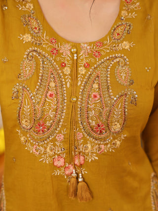 Green Embroidered Cotton A-Line Kurta Set