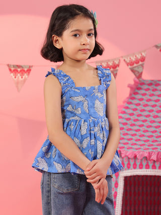 Print Cotton Peplum Crop Top