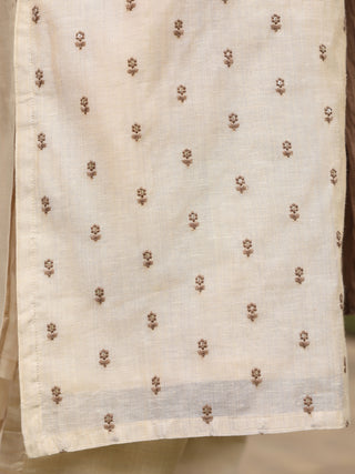 Beige Embroidered 3-Piece Straight Kurta Set