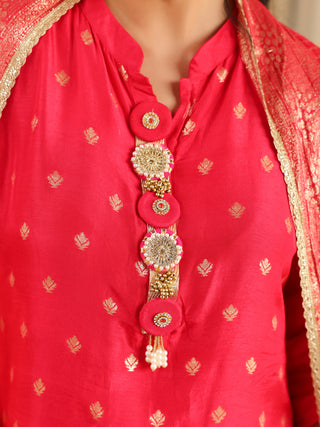 Fuchsia Ethnic Motif Print Rayon Straight Kurta Set With Pant Pocket