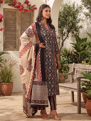 Black Printed Gota Patti 3-Piece Kurta Set