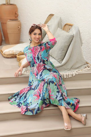 Women Tropical Printed Midi Ethnic Dresses