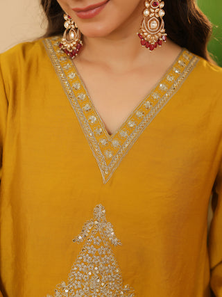 Mustard Embroidered Chanderi Co-Ord Set