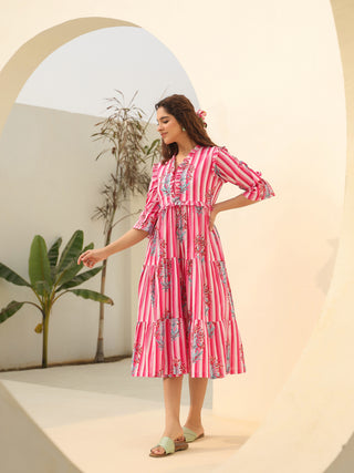 Pure Cotton Printed Fit & Flare Midi Dress