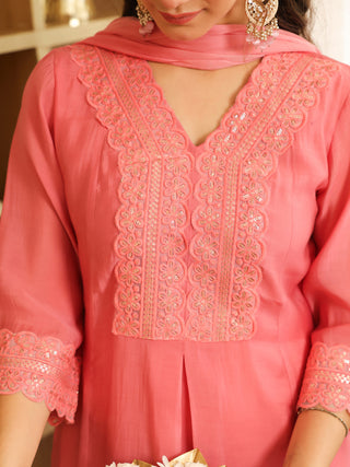 Light Pink Flared A Line Kurta Set with Pocket