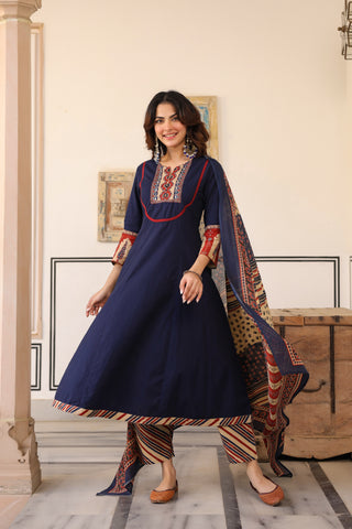 Blue Solid 3-Piece Kurta Set