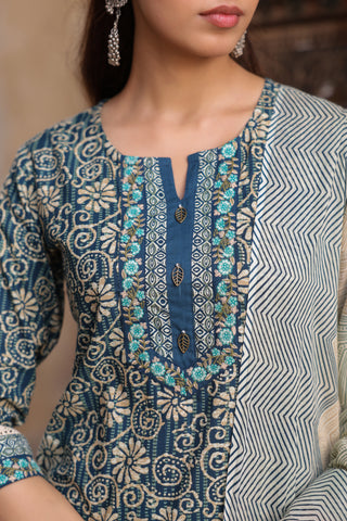 Women Floral Printed Regular Pure Cotton Kurta with Trousers & With Dupatta