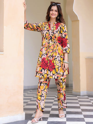 Floral-Printed Cotton Tunic With Trouser Co-Ords