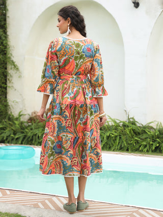 Women Ethnic Motifs Printed V-Neck Fit and Flare Ethnic Dress