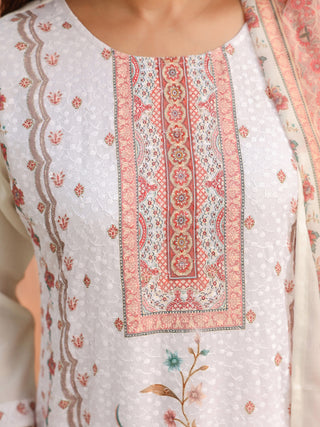 Peach Floral Print 3-Piece Straight Kurta Set